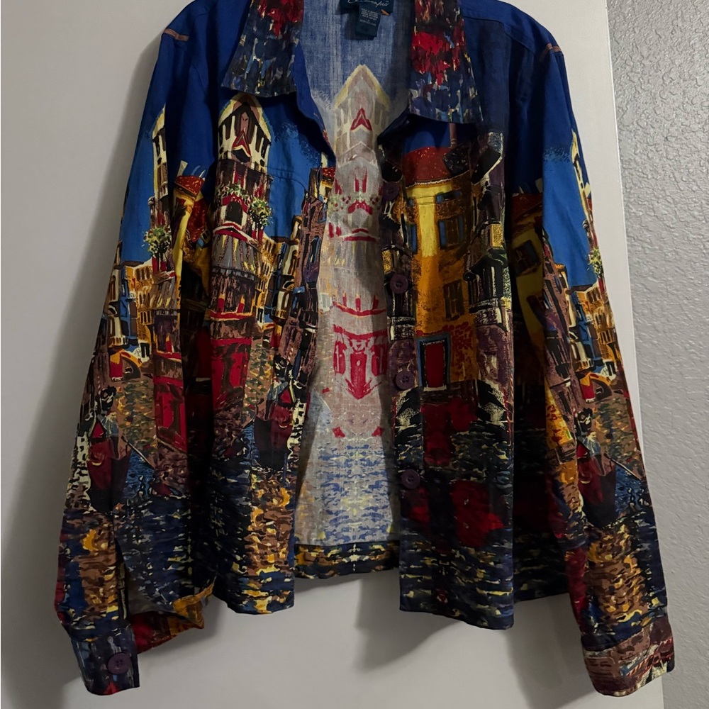 ARTSCAPES Jacket Venice Italy Womens Canals City Scene Vibrant Colors Denim